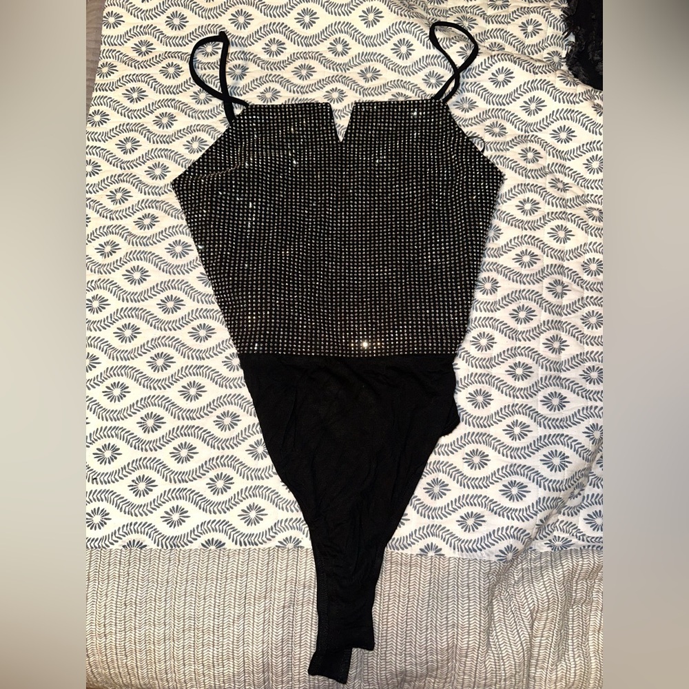 Black rhinestone body suit